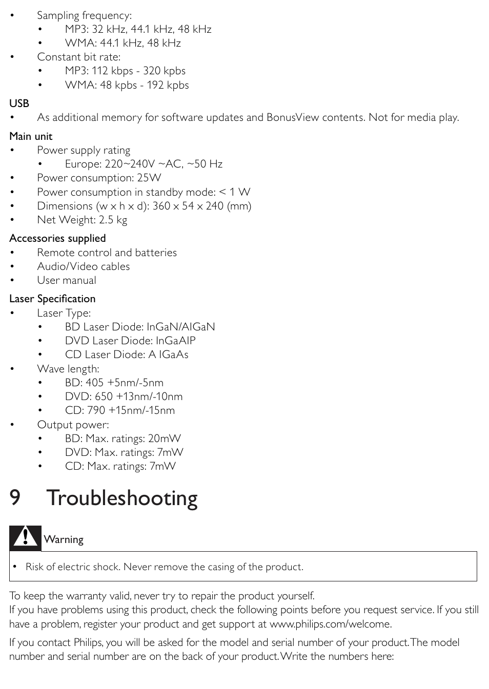 9 troubleshooting | Philips BDP2500/12 User Manual | Page 34 / 47