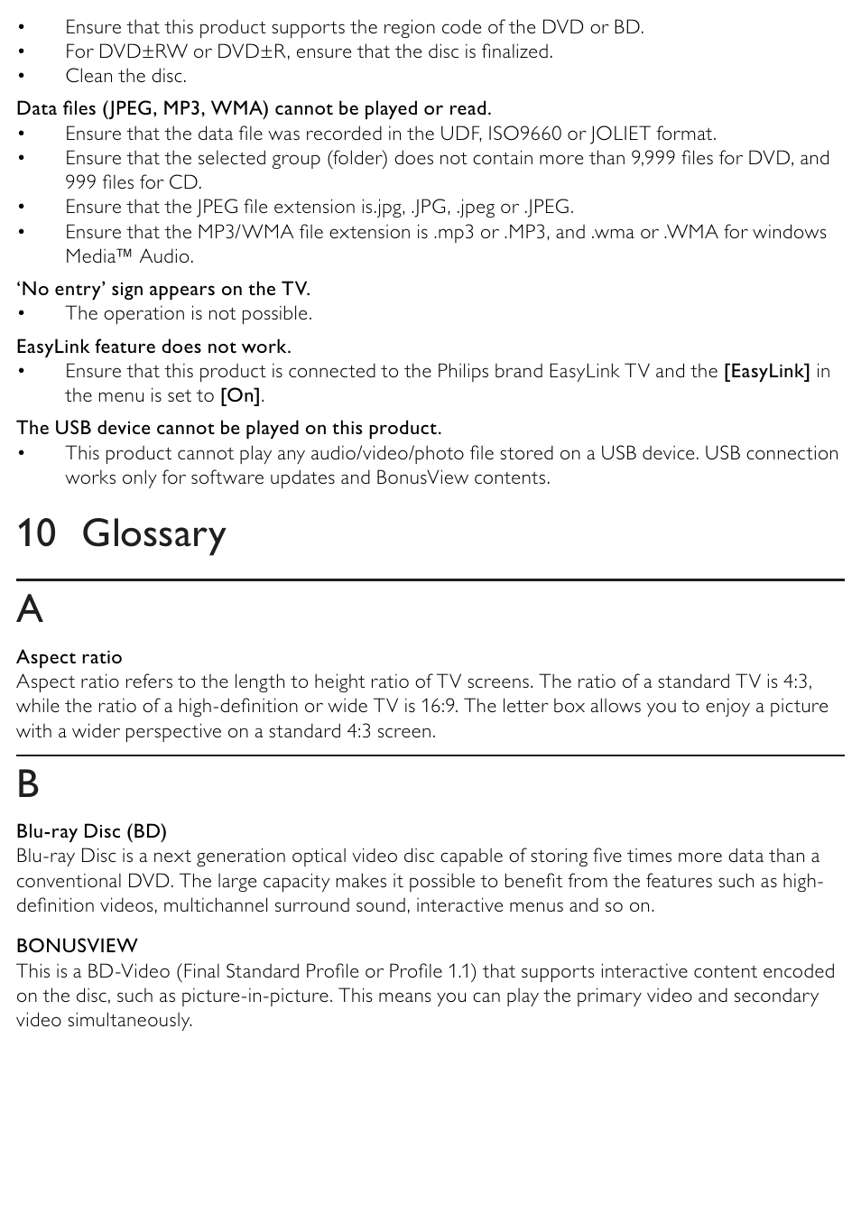 10 glossary a | Philips BDP2500/12 User Manual | Page 36 / 47