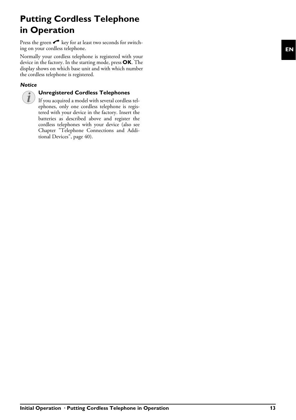 Putting cordless telephone in operation | Philips MAGIC 5 ECO PPF 650 User Manual | Page 13 / 56