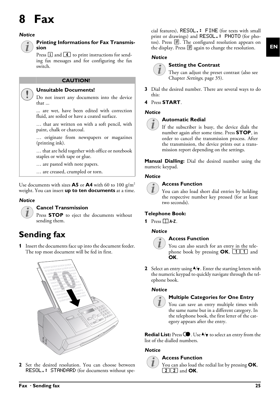 8 fax, Sending fax | Philips MAGIC 5 ECO PPF 650 User Manual | Page 25 / 56