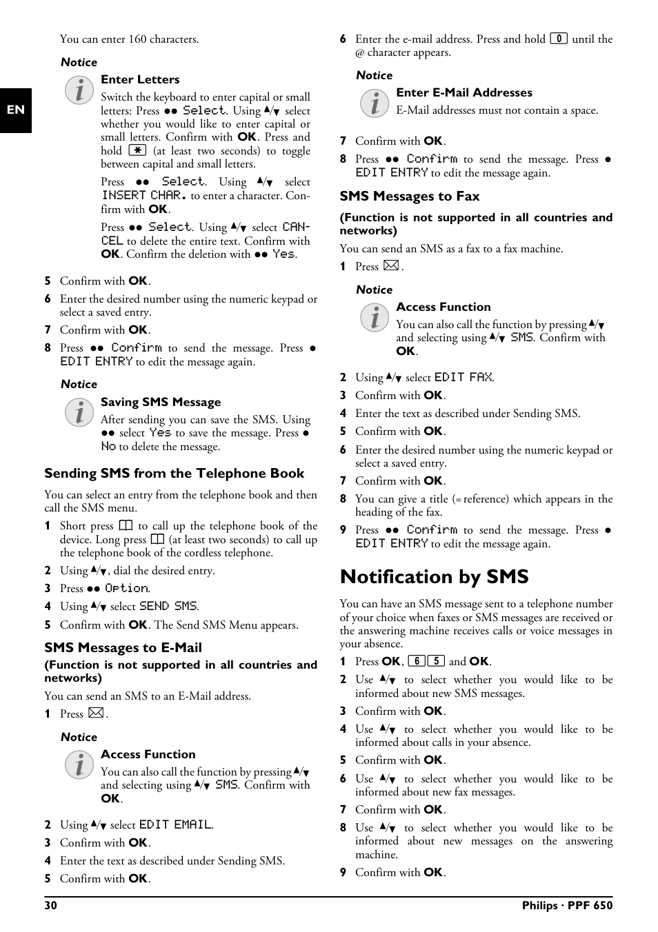 Notification by sms | Philips MAGIC 5 ECO PPF 650 User Manual | Page 30 / 56