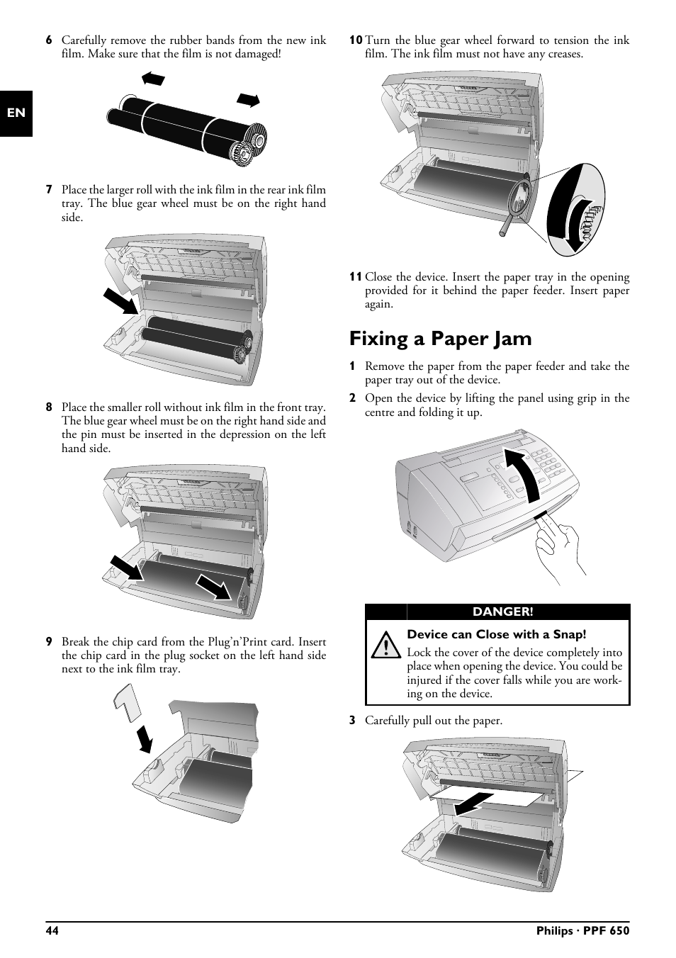 Fixing a paper jam | Philips MAGIC 5 ECO PPF 650 User Manual | Page 44 / 56