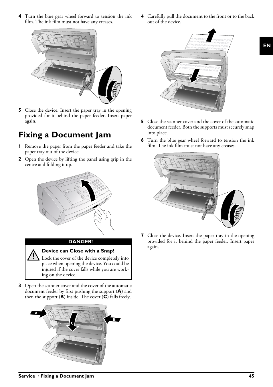 Fixing a document jam | Philips MAGIC 5 ECO PPF 650 User Manual | Page 45 / 56