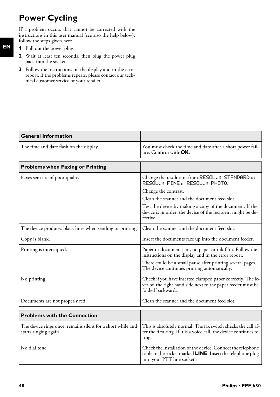 Power cycling | Philips MAGIC 5 ECO PPF 650 User Manual | Page 48 / 56