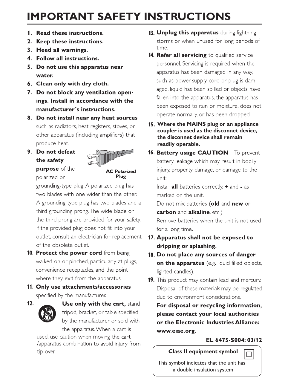 Important safety instructions | Philips AJ3231/37 User Manual | Page 4 / 15