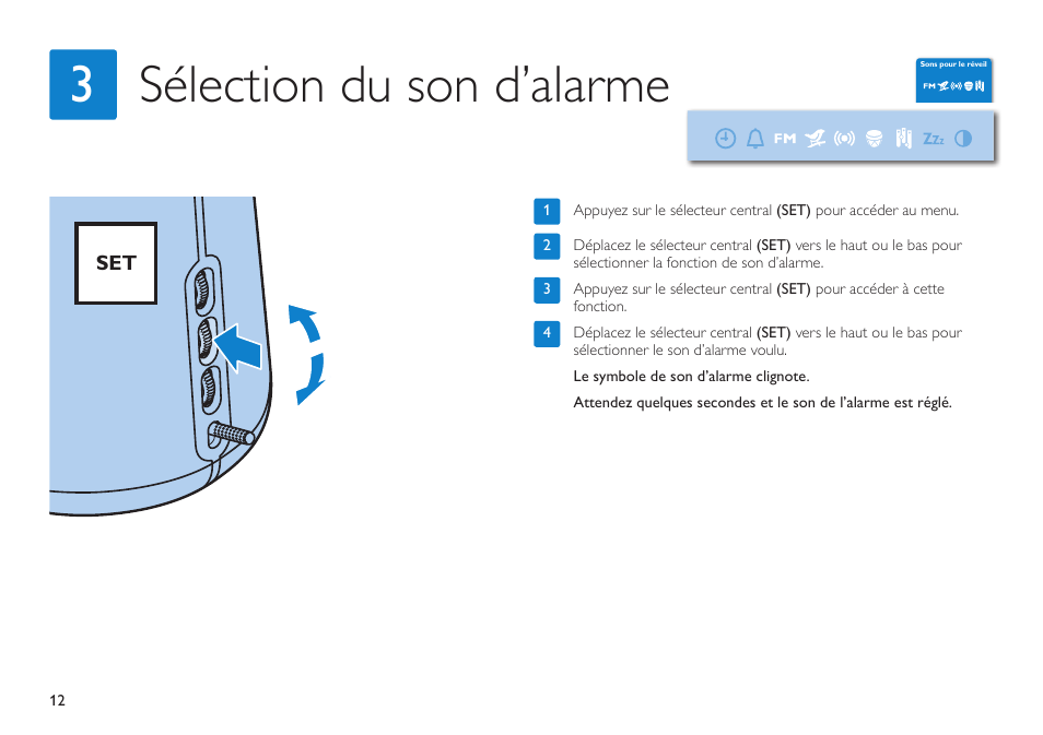 Sélection du son d’alarme 3 | Philips HF3480/60 User Manual | Page 12 / 24