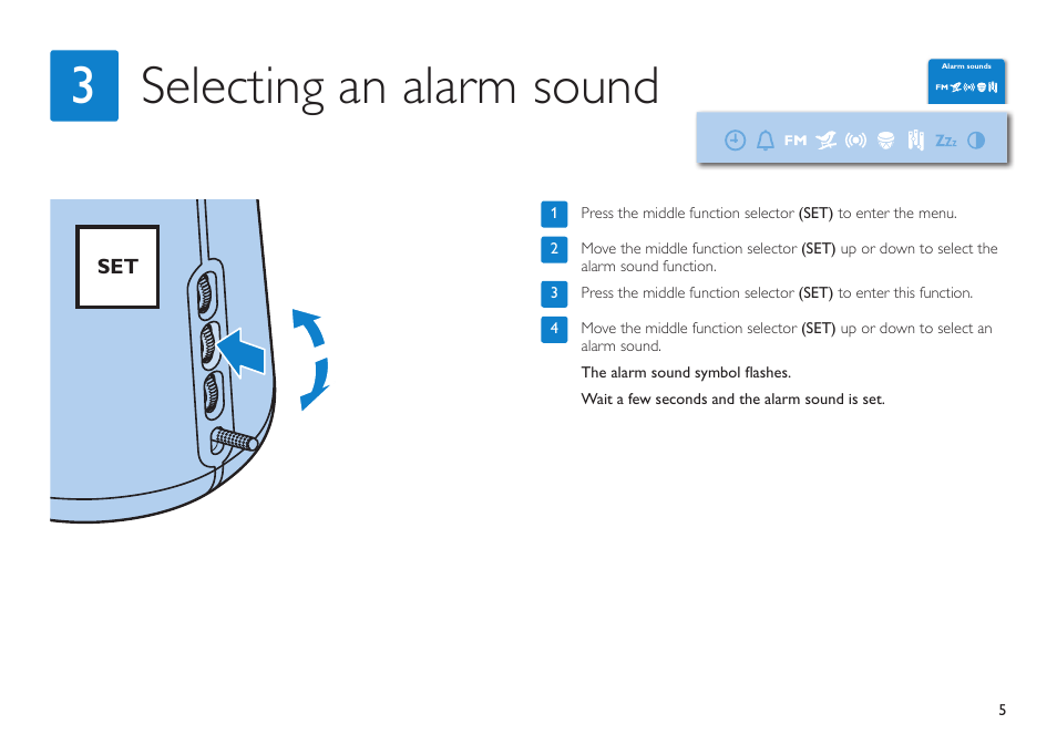 Selecting an alarm sound 3 | Philips HF3480/60 User Manual | Page 5 / 24