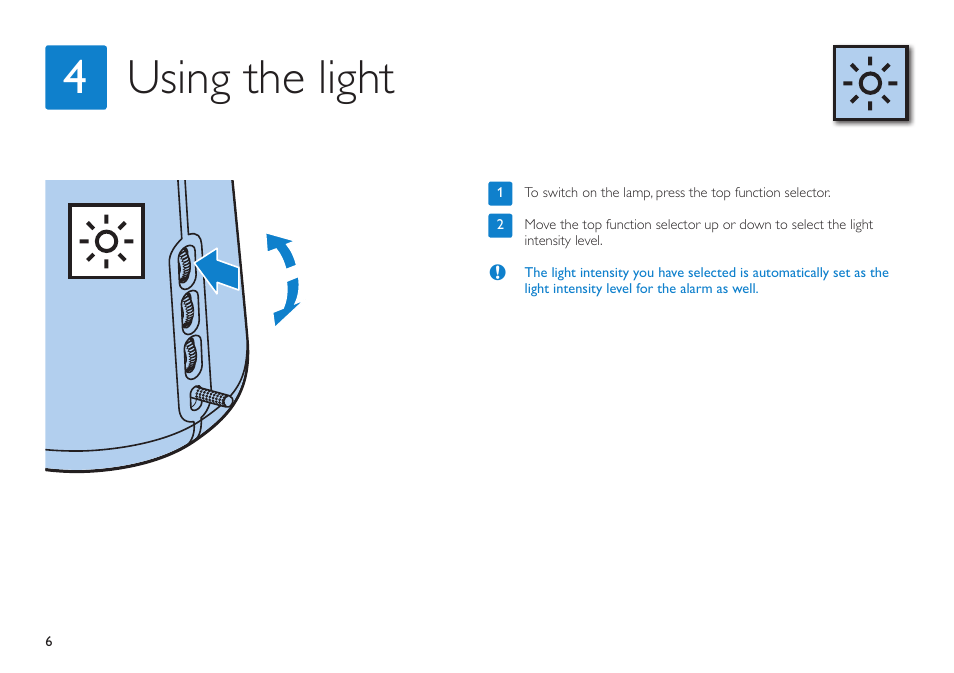 Using the light 4 | Philips HF3480/60 User Manual | Page 6 / 24