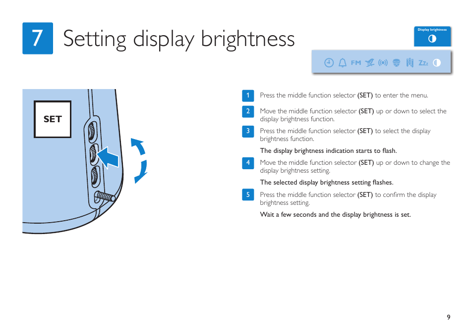 Setting display brightness 7 | Philips HF3480/60 User Manual | Page 9 / 24