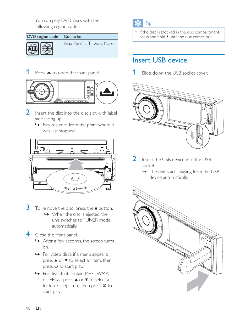 Insert usb device 1 | Philips CED228 User Manual | Page 17 / 33