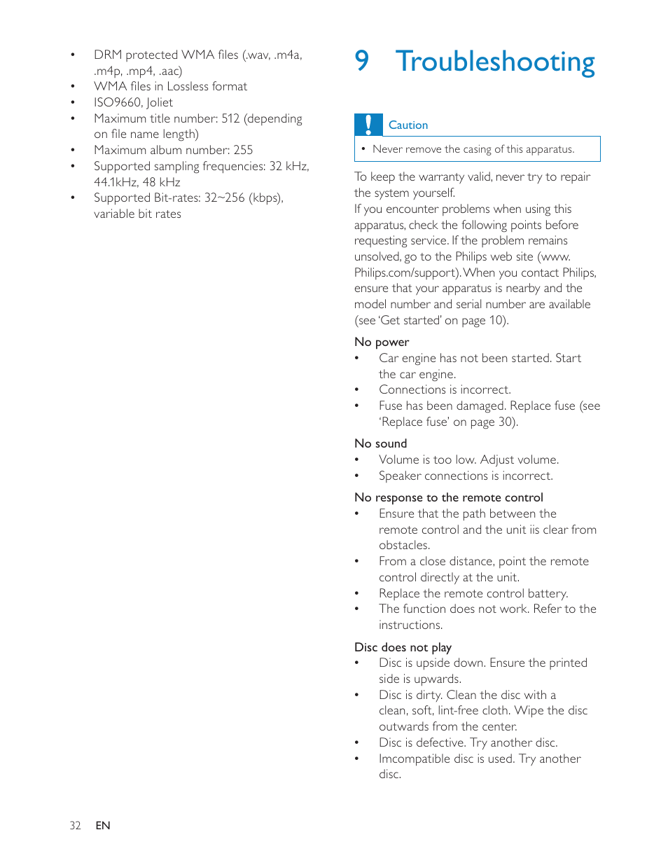 9 troubleshooting | Philips CED228 User Manual | Page 31 / 33