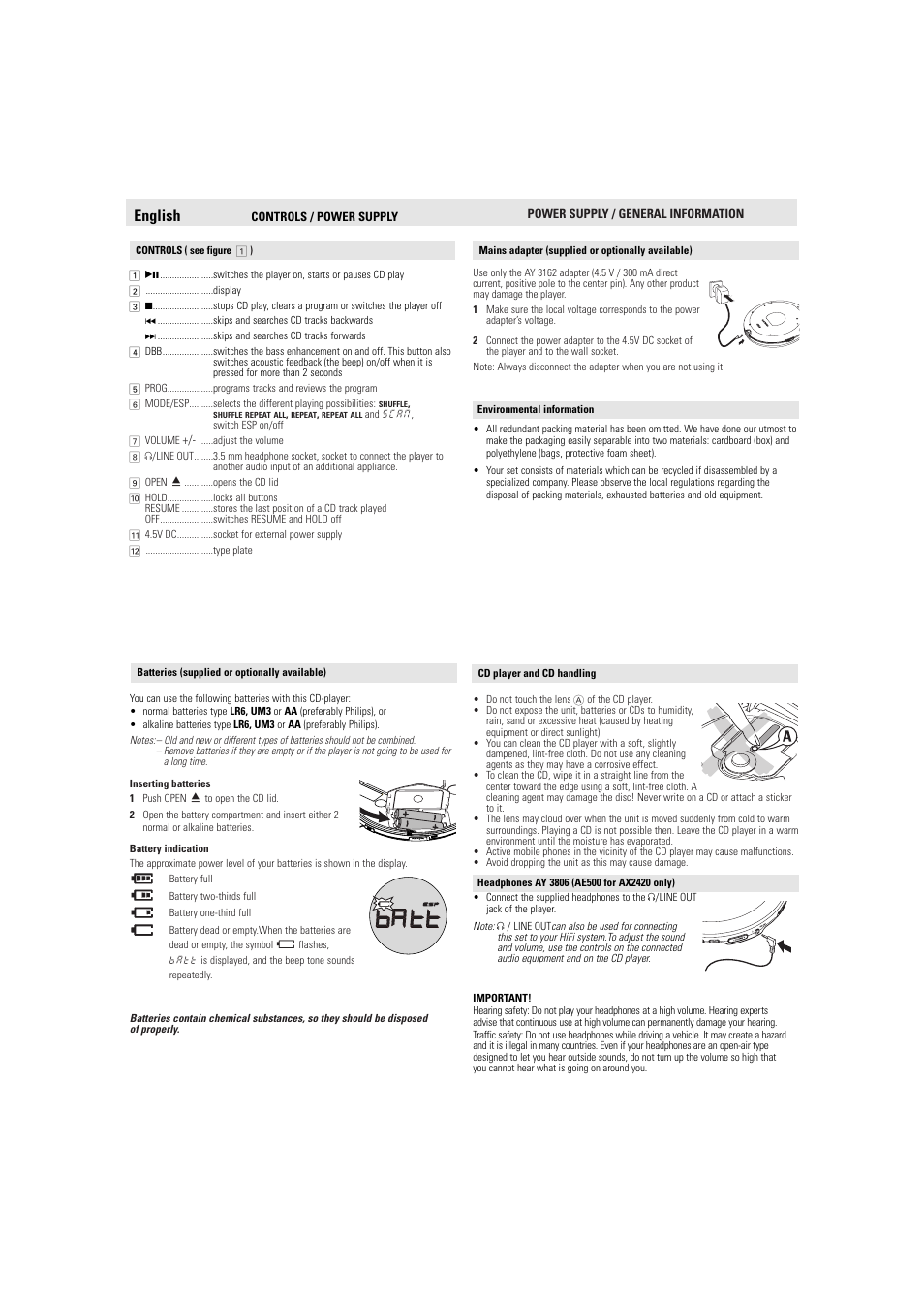 English | Philips AX2420 User Manual | Page 2 / 5