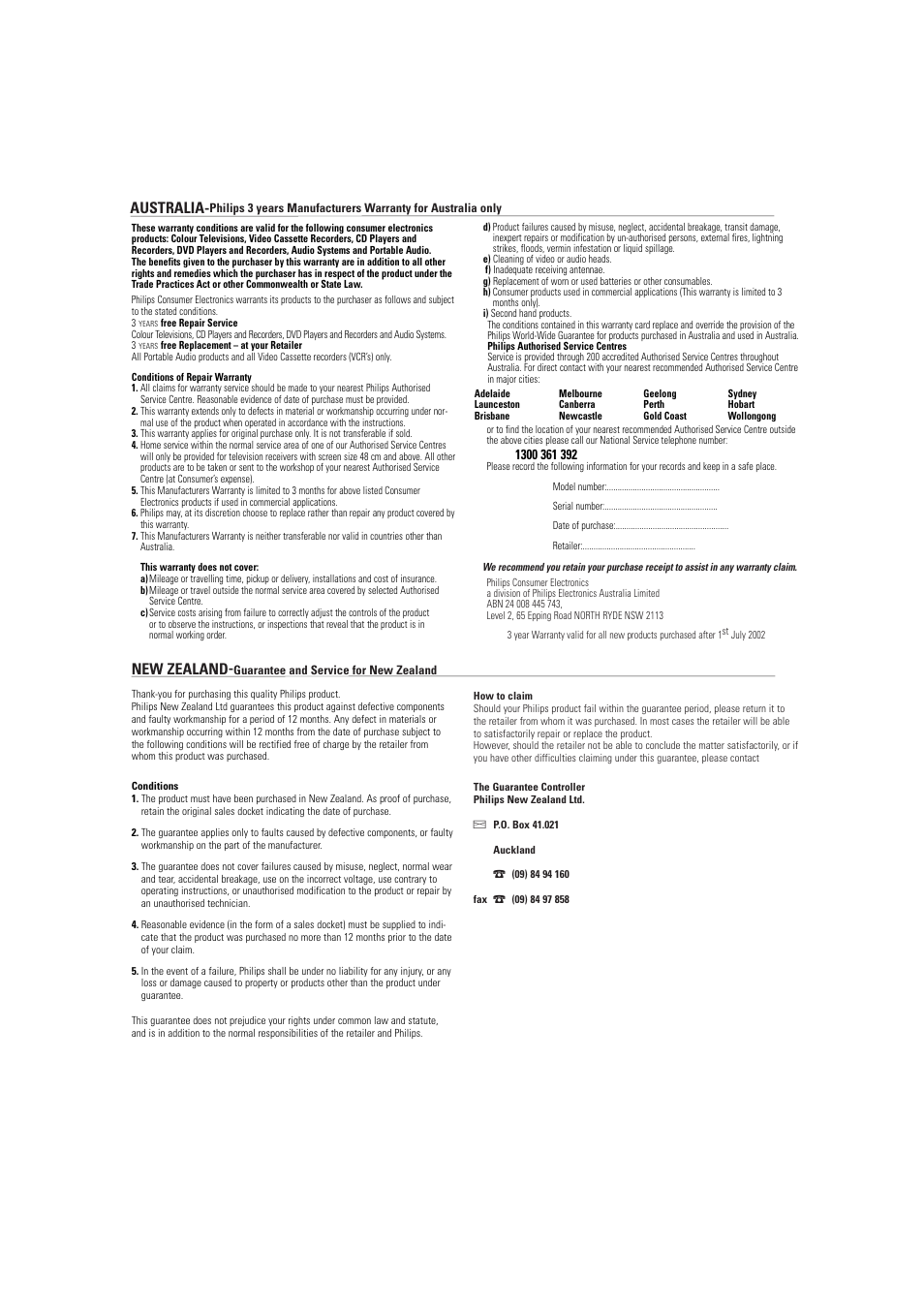 Australia, New zealand | Philips AX2420 User Manual | Page 5 / 5