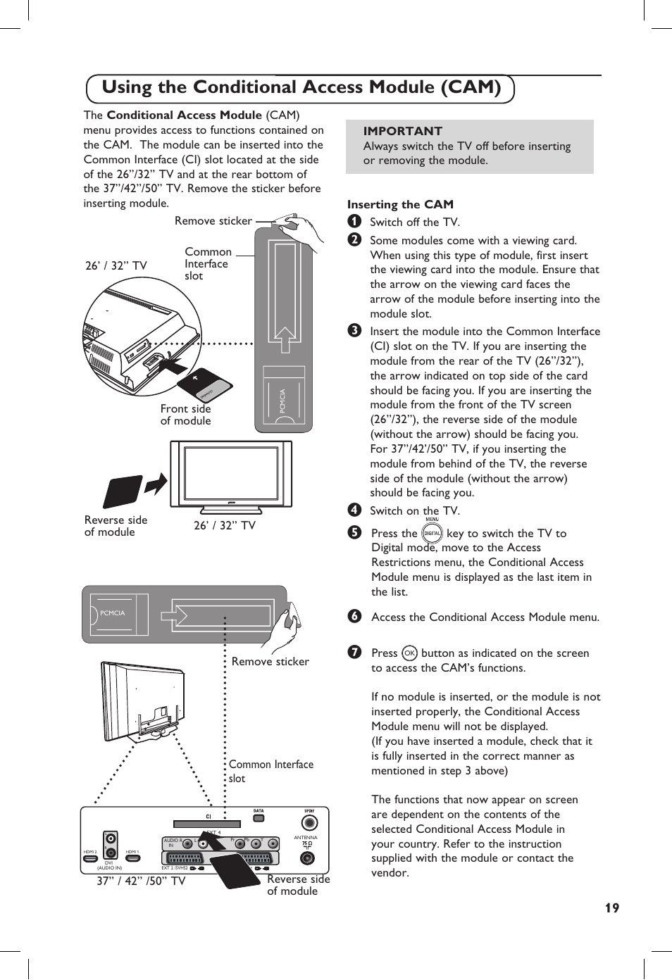 Using the conditional access module (cam) | Philips TV Receiver User Manual | Page 23 / 40