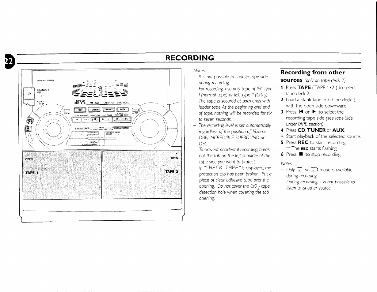 Recording from other, Recording, Recording from other sources | Philips FW-M55 User Manual | Page 29 / 98