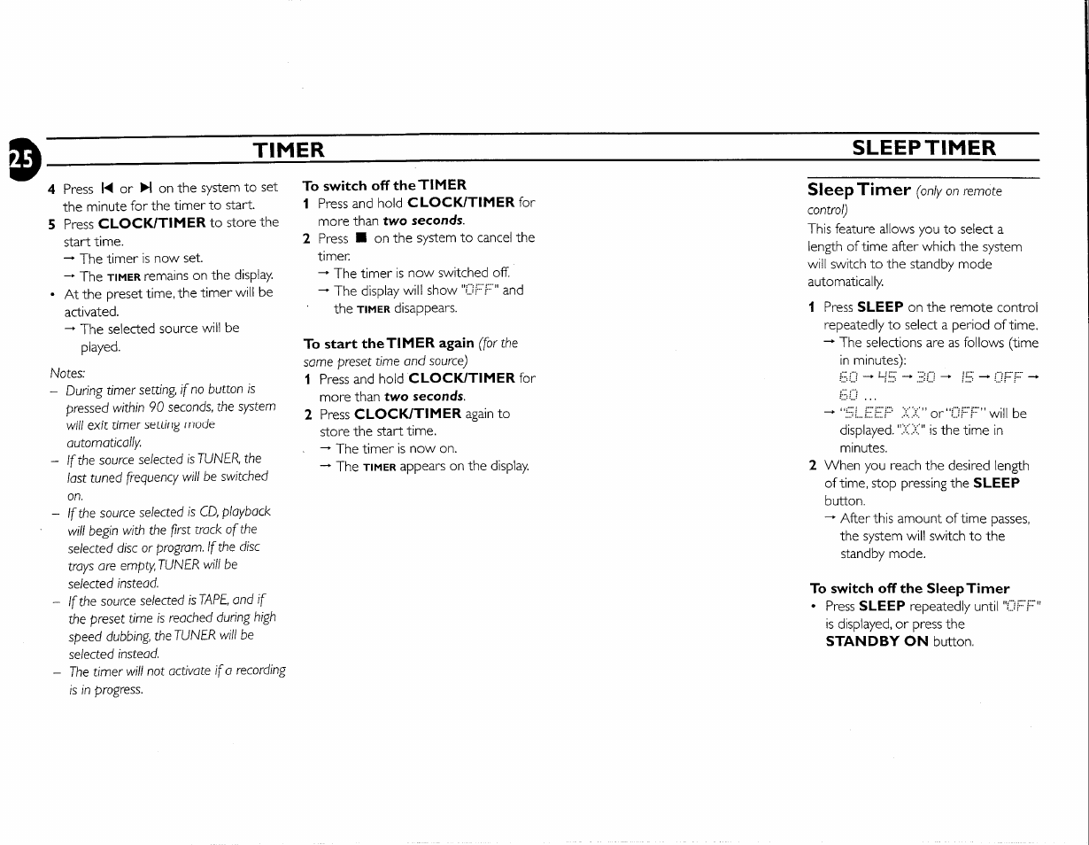 To switch off the timer, To switch off the sleep timer, Timer | Sleeptimer | Philips FW-M55 User Manual | Page 32 / 98