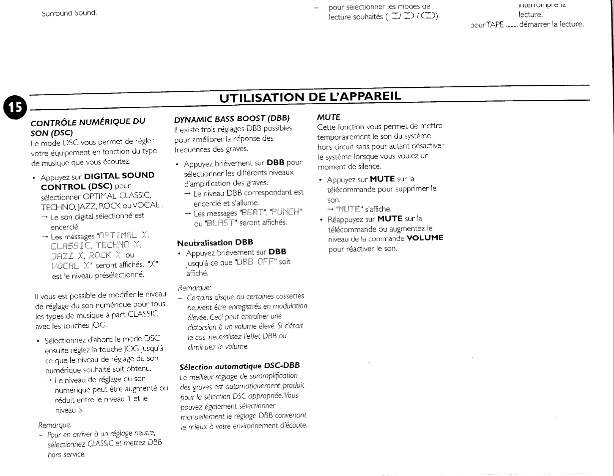 Neutralisation dbb, Utilisation de uappareil | Philips FW-M55 User Manual | Page 52 / 98