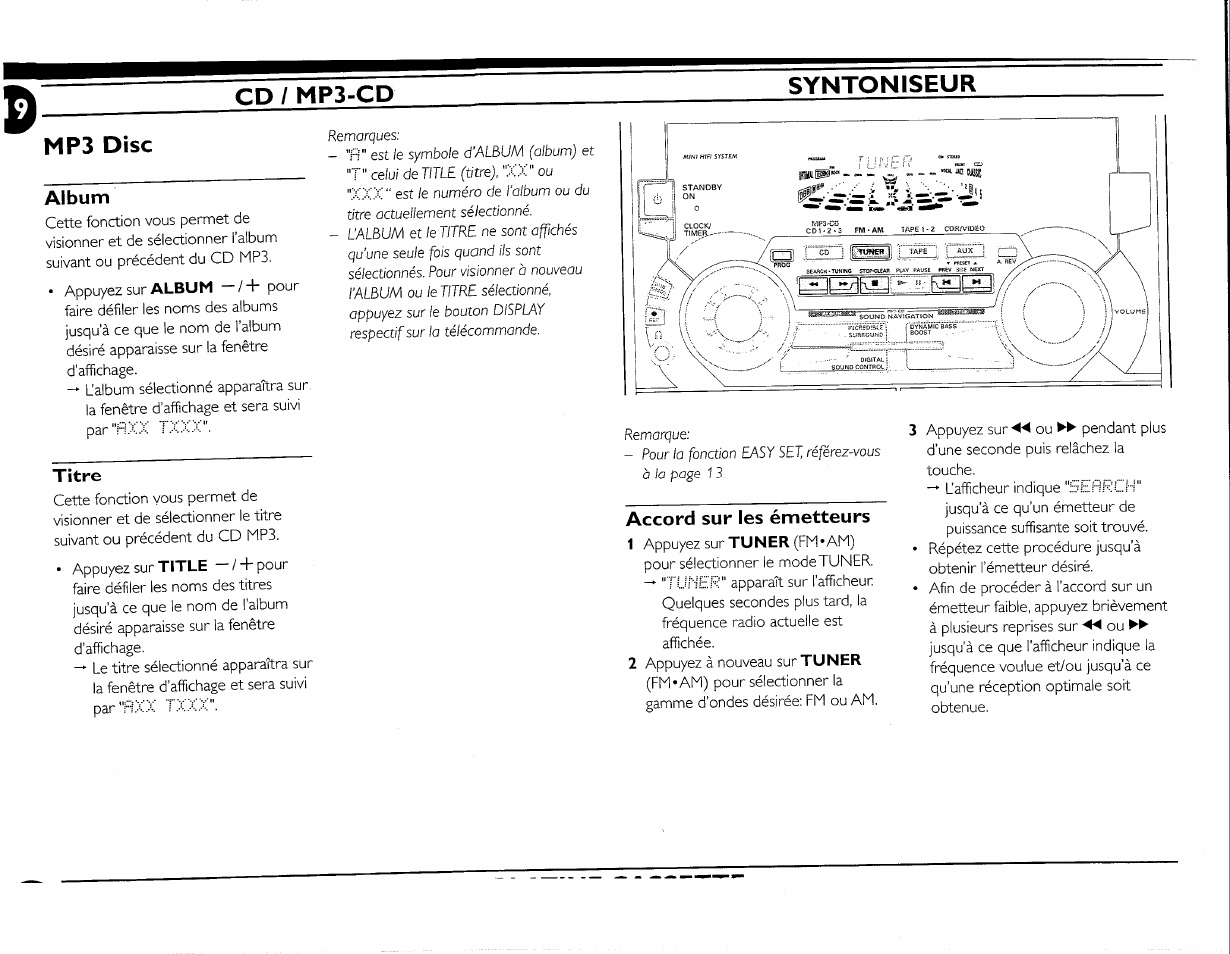 Album, Titre, Accord sur les émetteurs | Cd / mp3-cd syntoniseur mp3 disc | Philips FW-M55 User Manual | Page 56 / 98