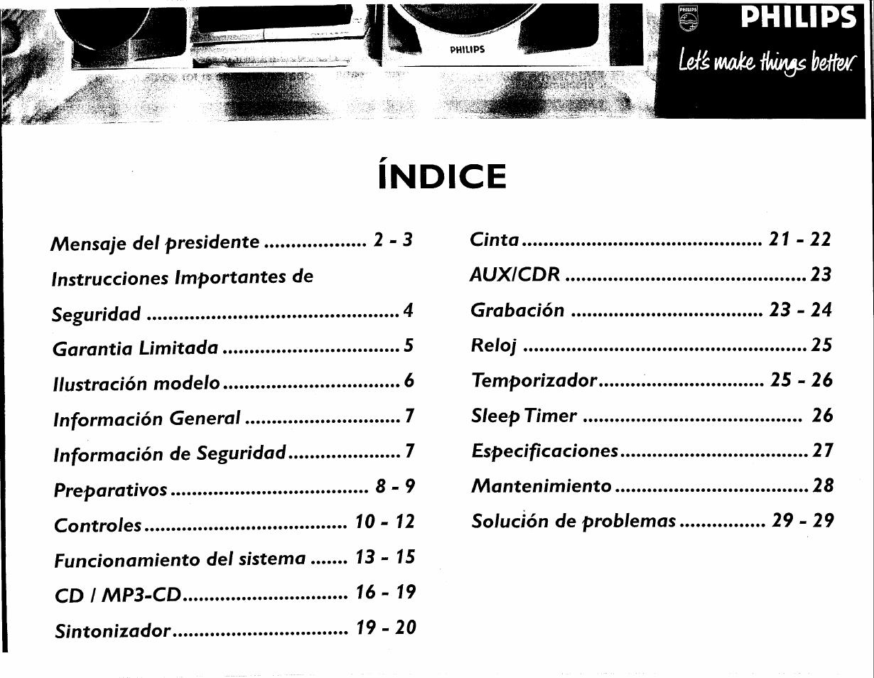 I philips, Indice, Philips | Ísik mah êijn^ heffe | Philips FW-M55 User Manual | Page 69 / 98