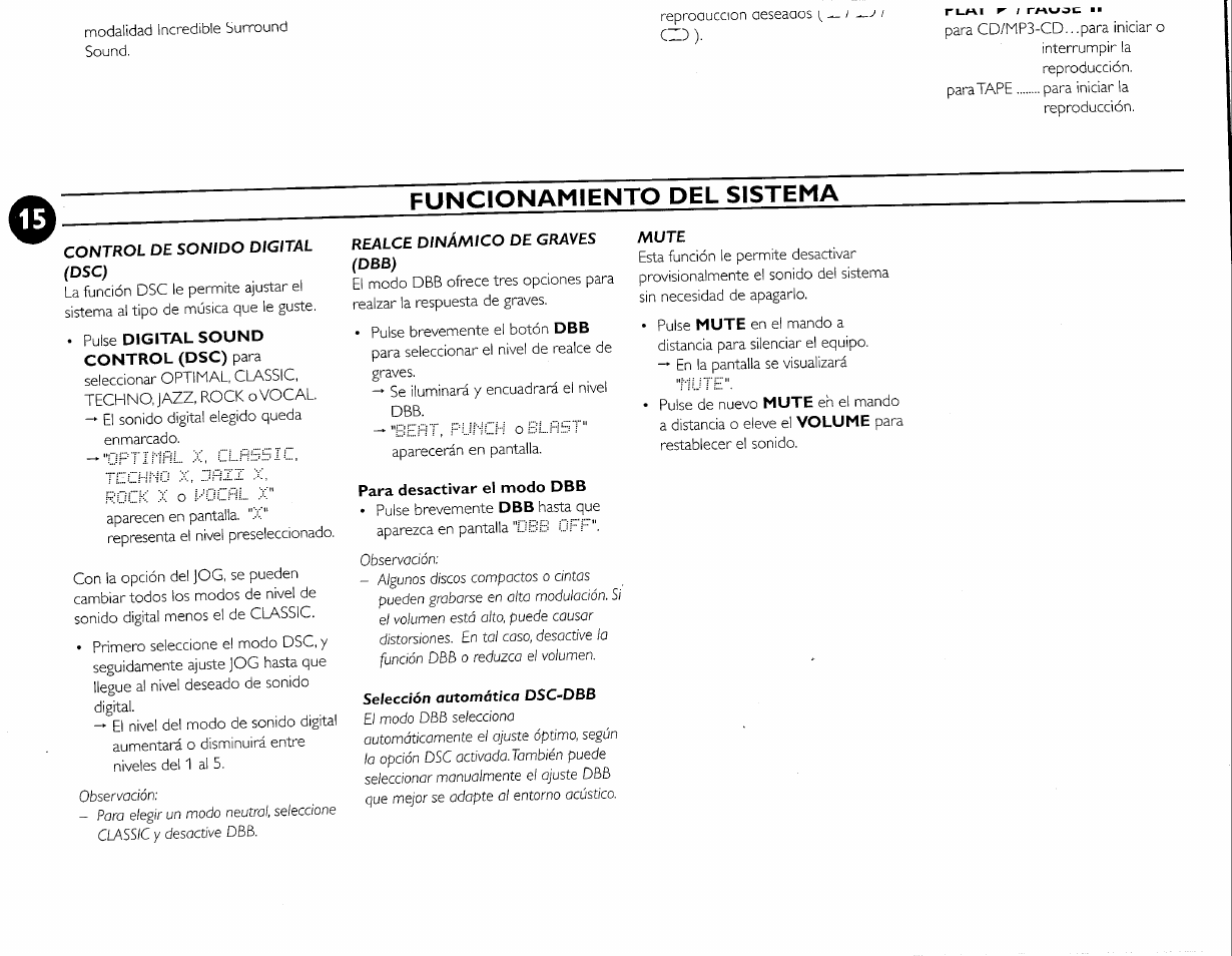 Para desactivar el modo dbb, Funcionamiento del sistema | Philips FW-M55 User Manual | Page 83 / 98