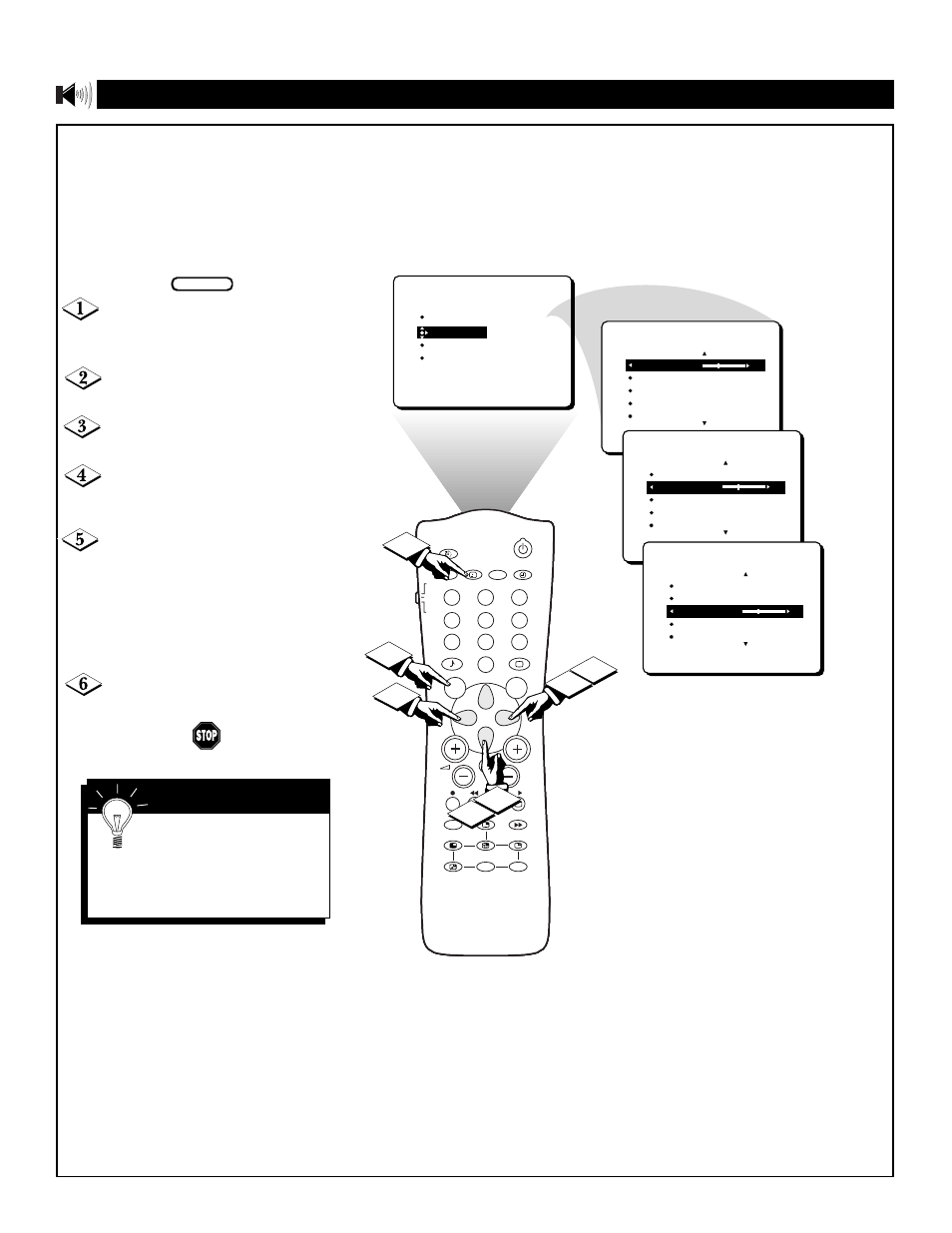 Djusting the, Reble, Alance | Sound menu • treble, bass, and balance, Mart | Philips Magnavox 55P8241 User Manual | Page 30 / 54