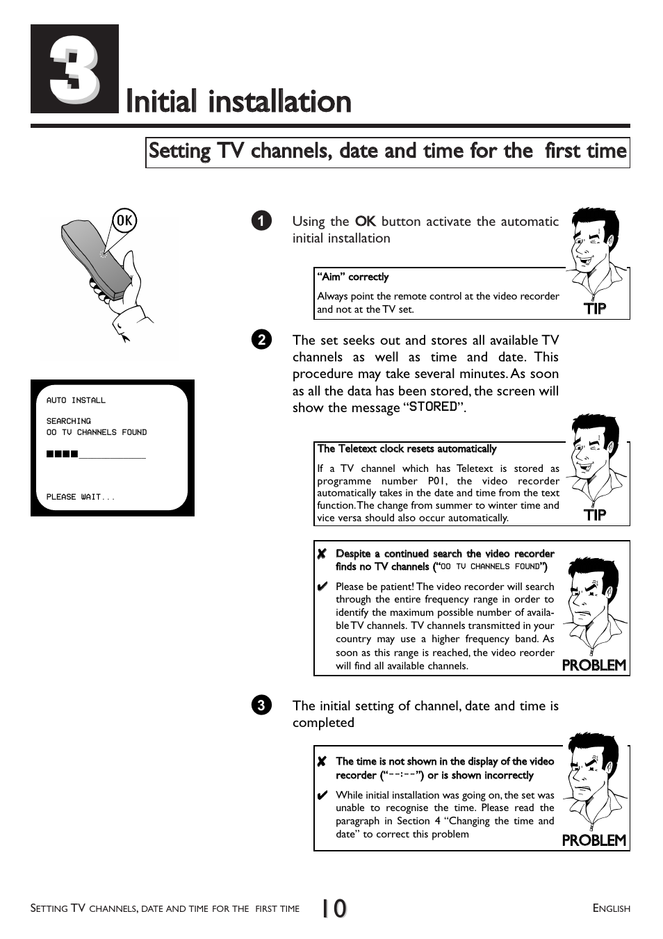 Initial, Installation | Philips VR 617/07 User Manual | Page 10 / 52