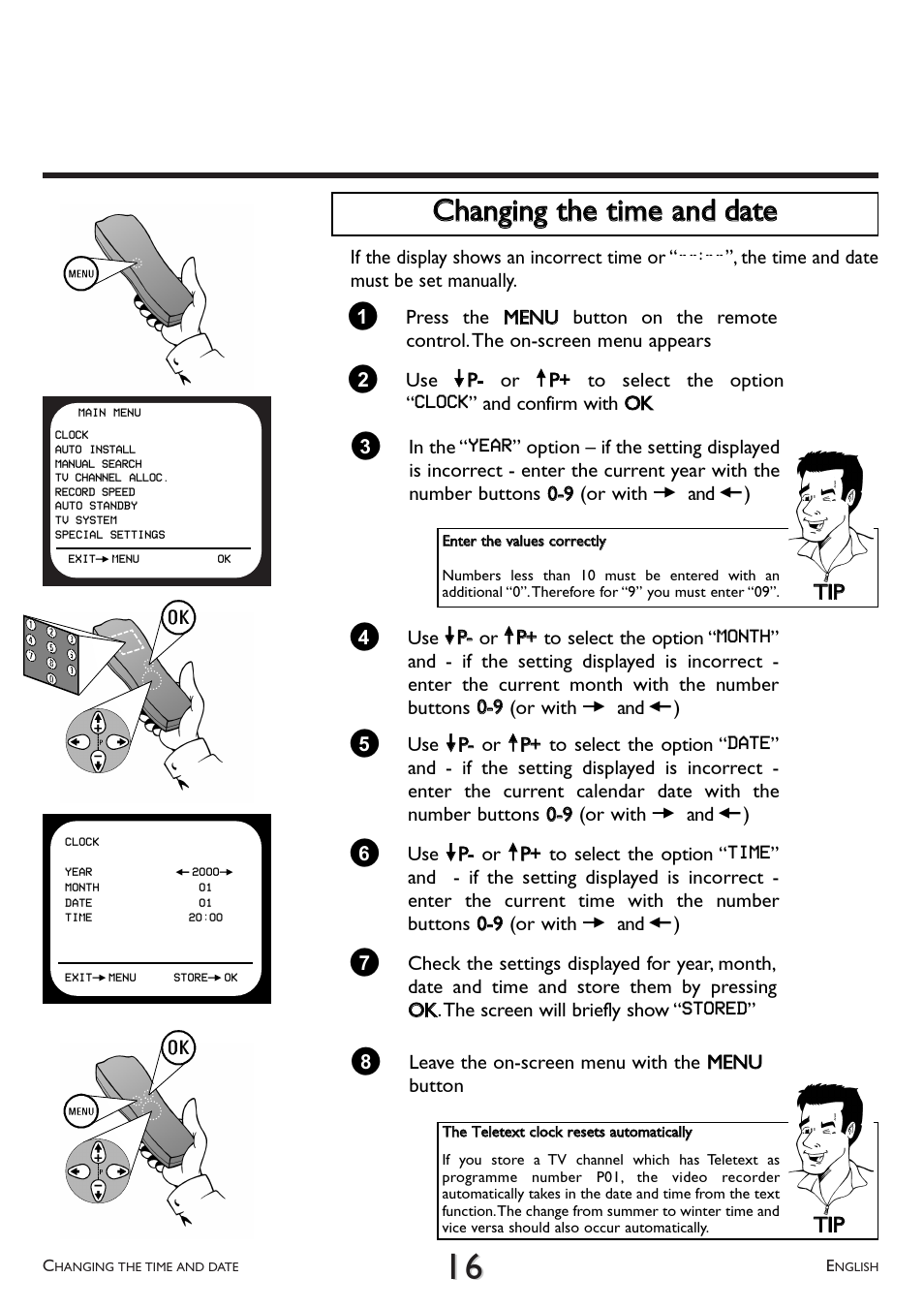 Cchhaannggiinngg tthhee ttiim mee aanndd ddaattee, Ttiipp | Philips VR 617/07 User Manual | Page 16 / 52