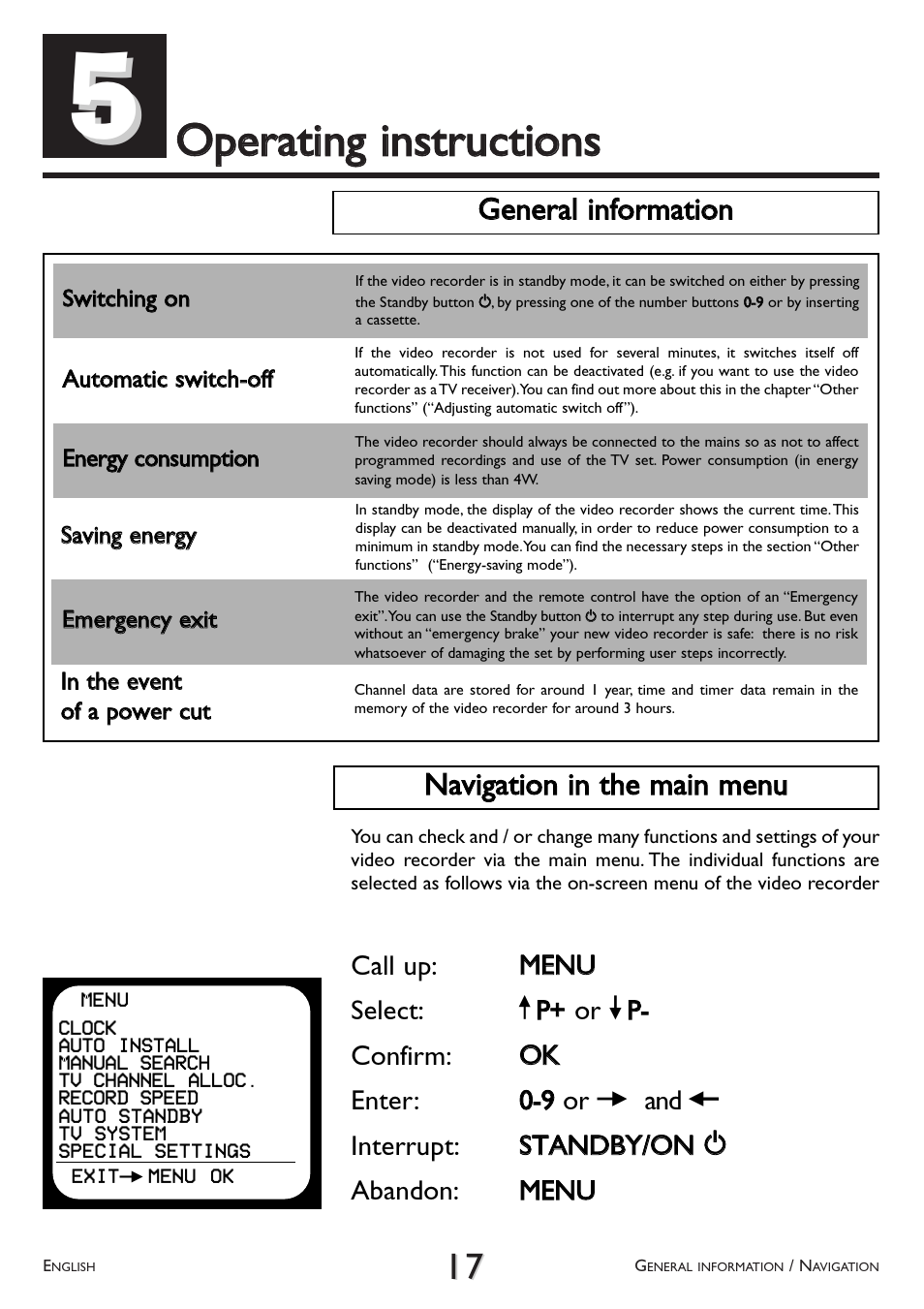 Operating, Instructions, Ooppeerraattiinngg iinnssttrruuccttiioonnss | Ggeenneerraall iinnffoorrm maattiioonn | Philips VR 617/07 User Manual | Page 17 / 52