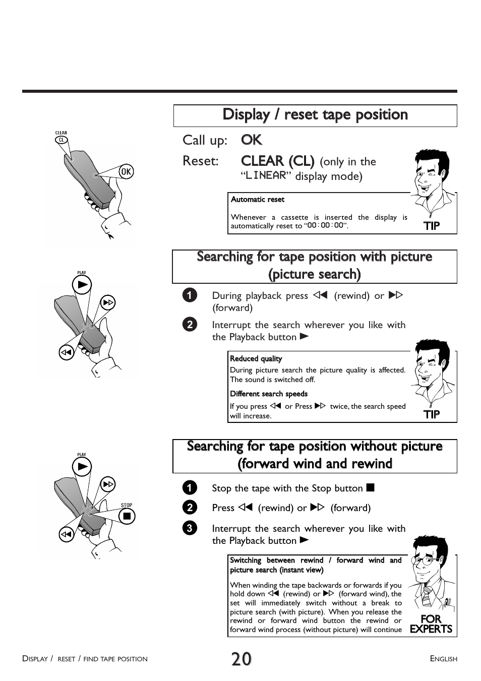 Call up: o ok k reset: c clleea arr ((c cll)) | Philips VR 617/07 User Manual | Page 20 / 52