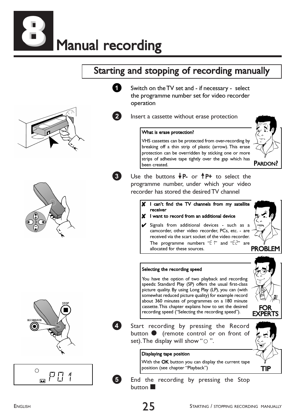 Manual, Recording, Mmaannuuaall rreeccoorrddiinngg | P 0 1 ä | Philips VR 617/07 User Manual | Page 25 / 52