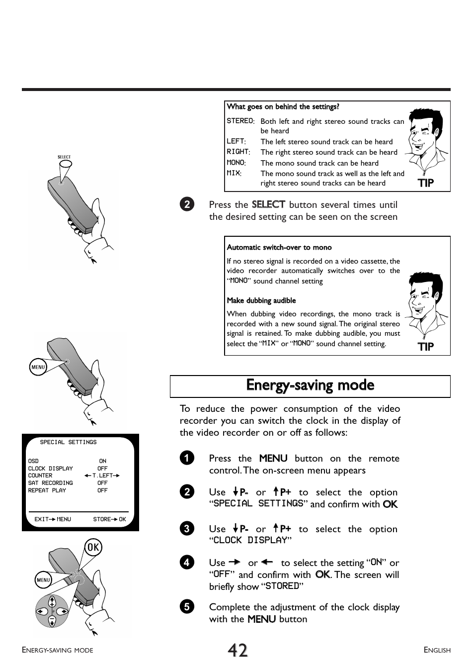 Eenneerrggyy--ssaavviinngg m mooddee, Ttiipp | Philips VR 617/07 User Manual | Page 42 / 52