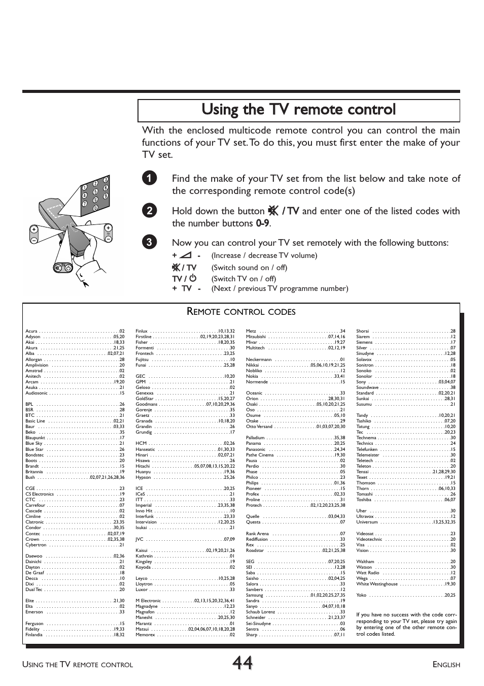 Emote control codes | Philips VR 617/07 User Manual | Page 44 / 52