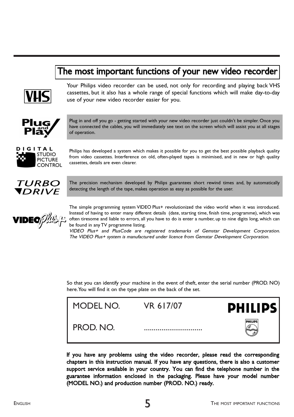 Philips VR 617/07 User Manual | Page 5 / 52