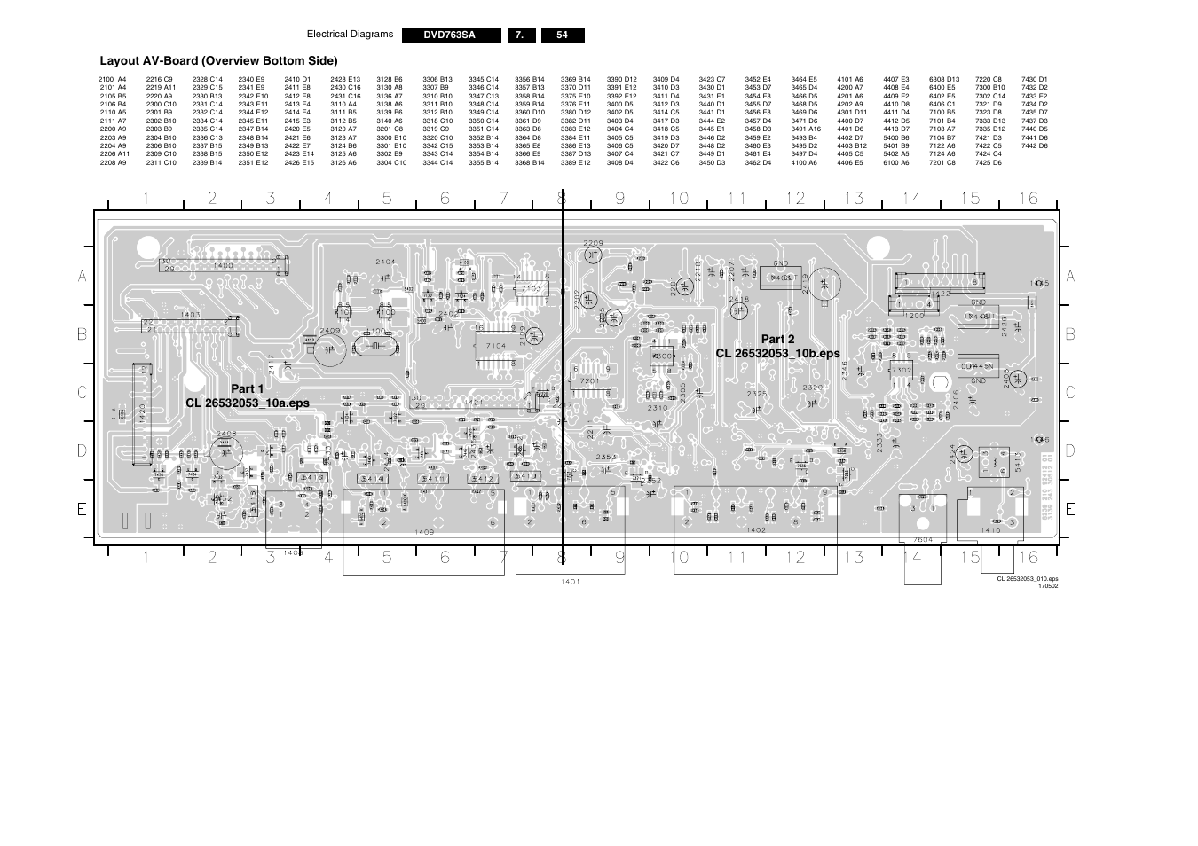 Layout av-board (overview bottom side) | Philips DVD763SA/001 User Manual | Page 39 / 64