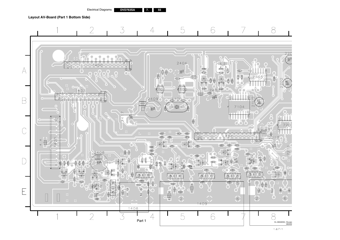 Layout av-board (part 1 bottom side) | Philips DVD763SA/001 User Manual | Page 40 / 64