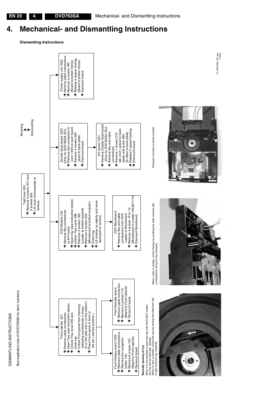 Mechanical- and dismantling instructions, Dismantling instructions | Philips DVD763SA/001 User Manual | Page 5 / 64