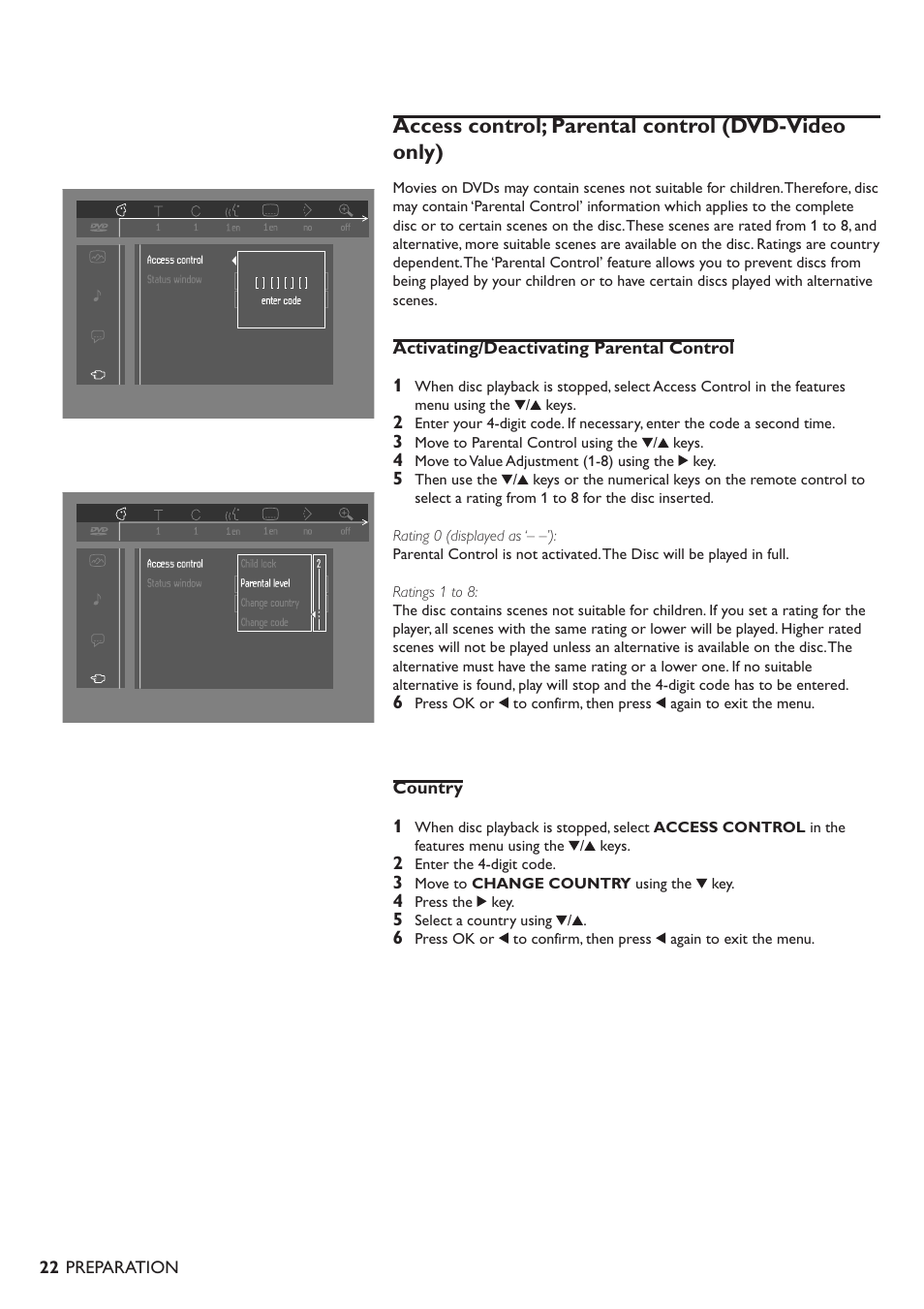 Access control; parental control (dvd-video only) | Philips 711 User Manual | Page 19 / 32