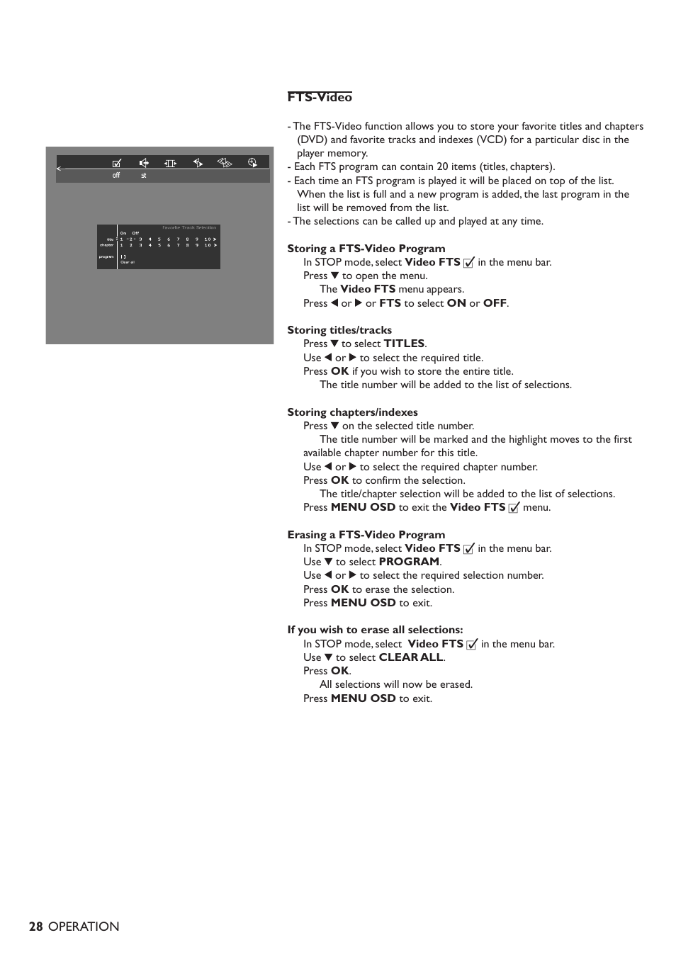 28 fts-video, Operation | Philips 711 User Manual | Page 25 / 32