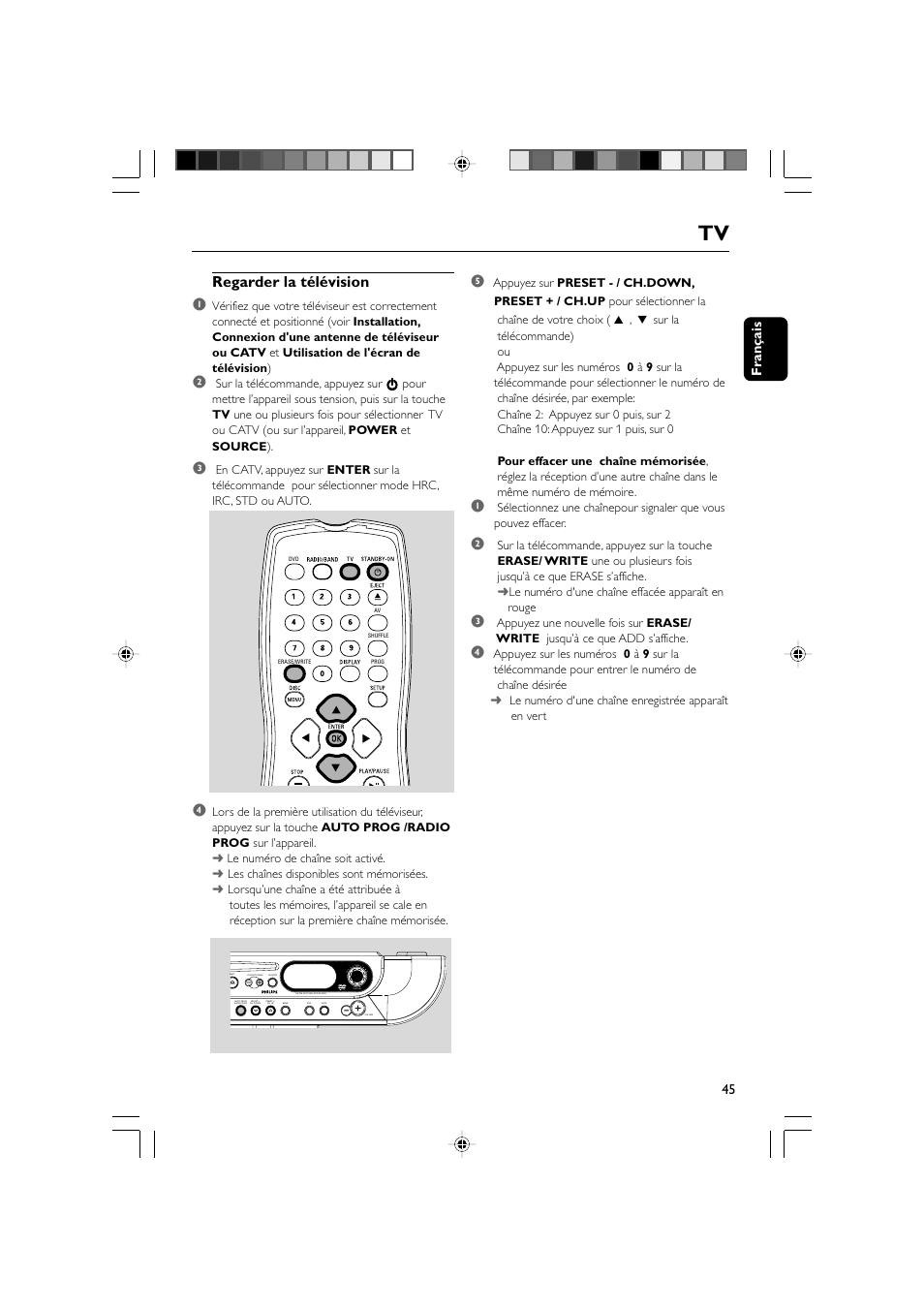 Regarder la télévision 1, 45 f rançais, Press to start/stop timer | Philips AJL 700 User Manual | Page 18 / 31