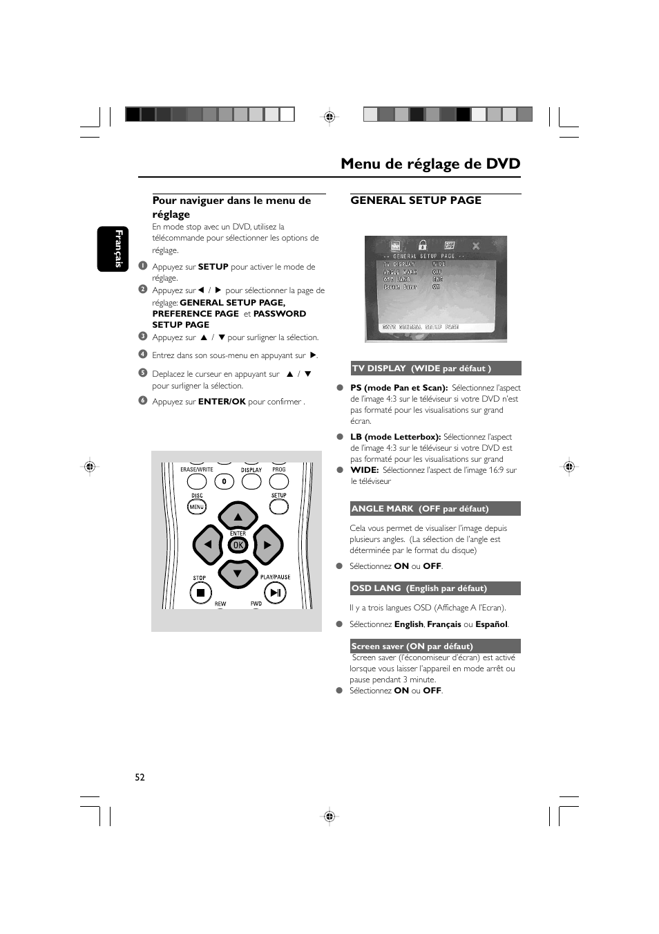 Menu de réglage de dvd | Philips AJL 700 User Manual | Page 25 / 31