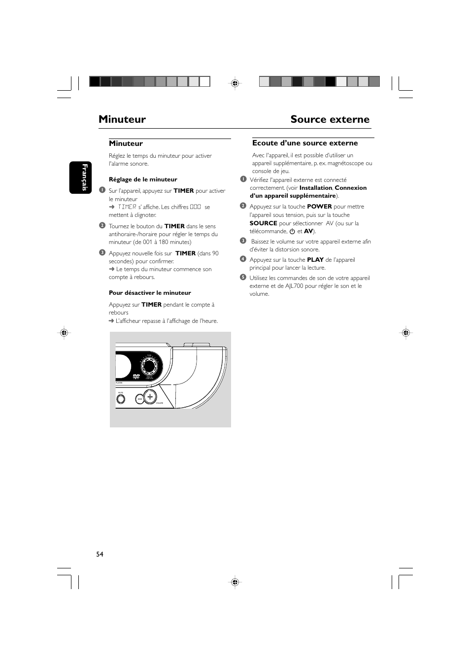 Minuteur source externe, Minuteur, Ecoute d’une source externe | Philips AJL 700 User Manual | Page 27 / 31