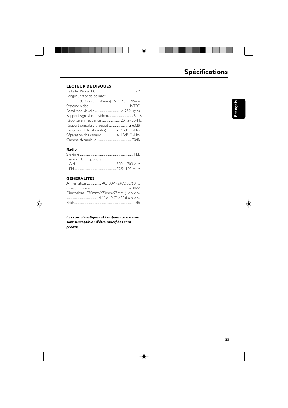 Spécifications | Philips AJL 700 User Manual | Page 28 / 31