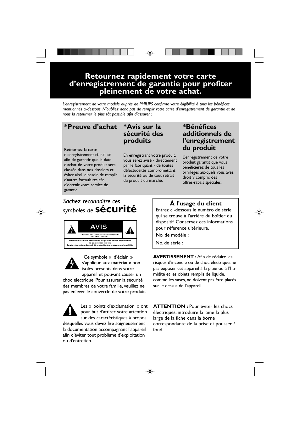 Sécurité, Preuve d’achat, Avis sur la sécurité des produits | Philips AJL 700 User Manual | Page 5 / 31