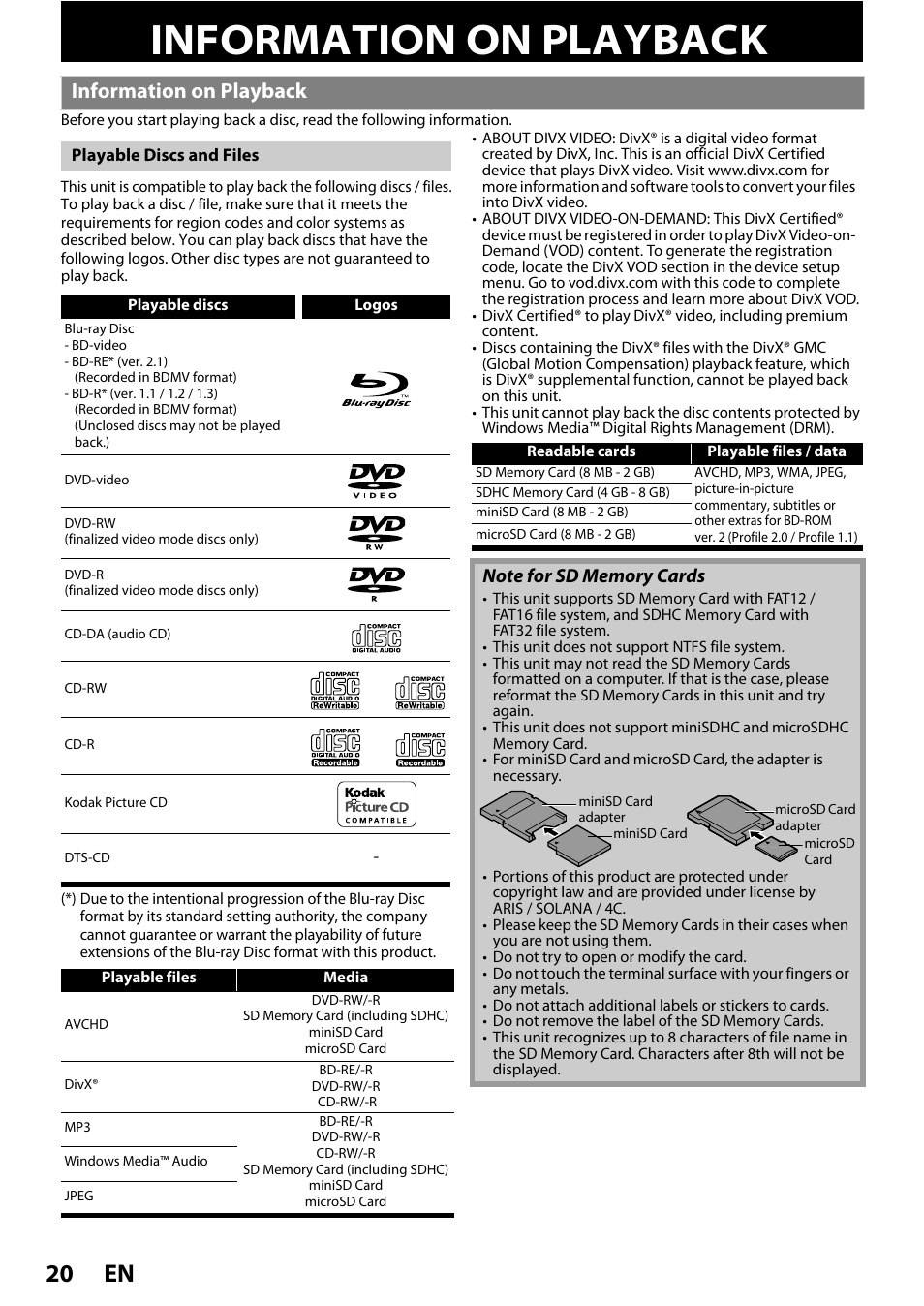 Playback, Information on playback, En 20 | Philips BDP5110/F7 User Manual | Page 20 / 60