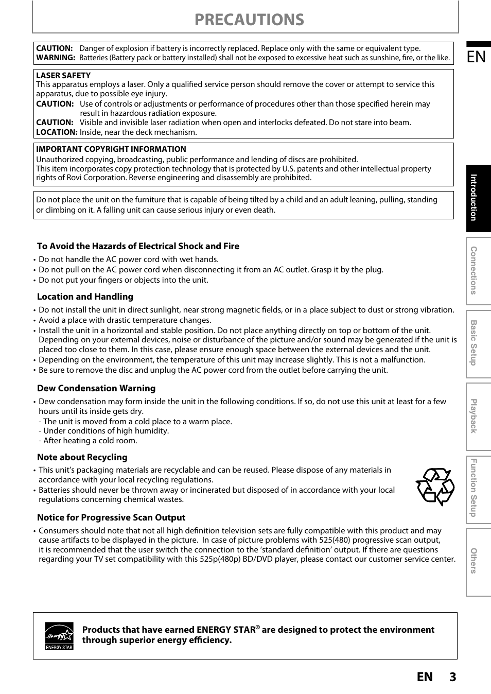 Precautions | Philips BDP5110/F7 User Manual | Page 3 / 60