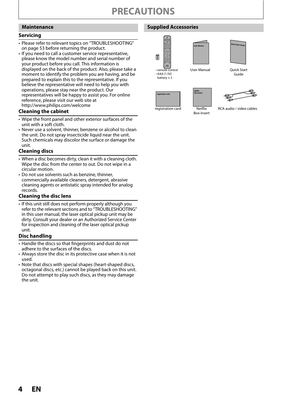 Precautions | Philips BDP5110/F7 User Manual | Page 4 / 60