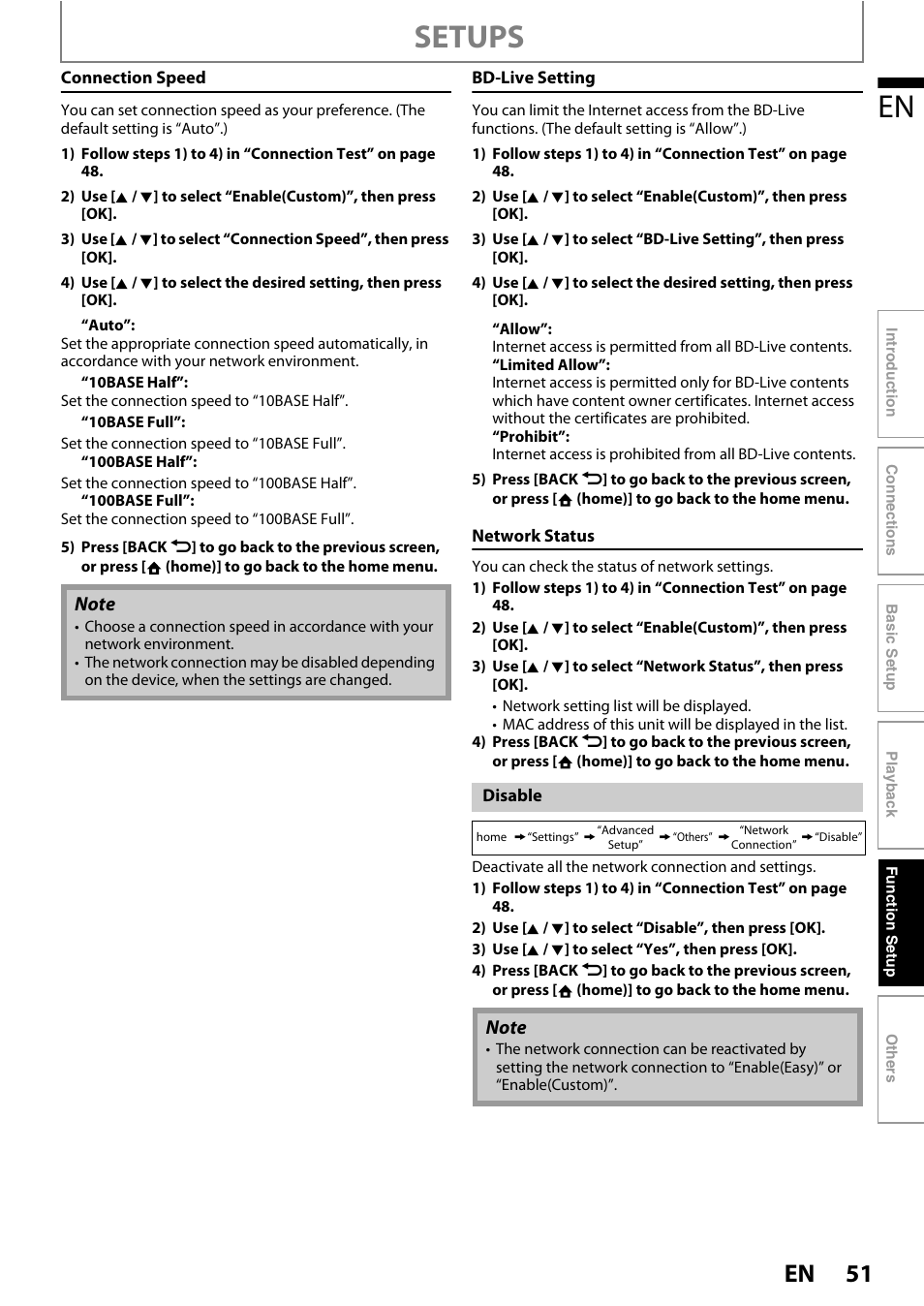 Setups | Philips BDP5110/F7 User Manual | Page 51 / 60