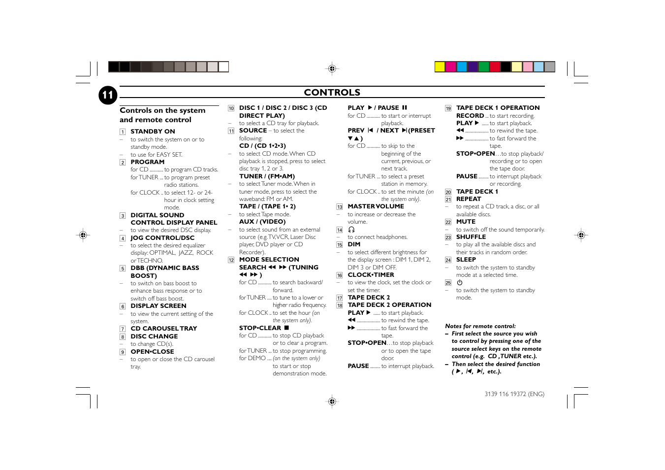 Controls | Philips FW-C35 User Manual | Page 11 / 28