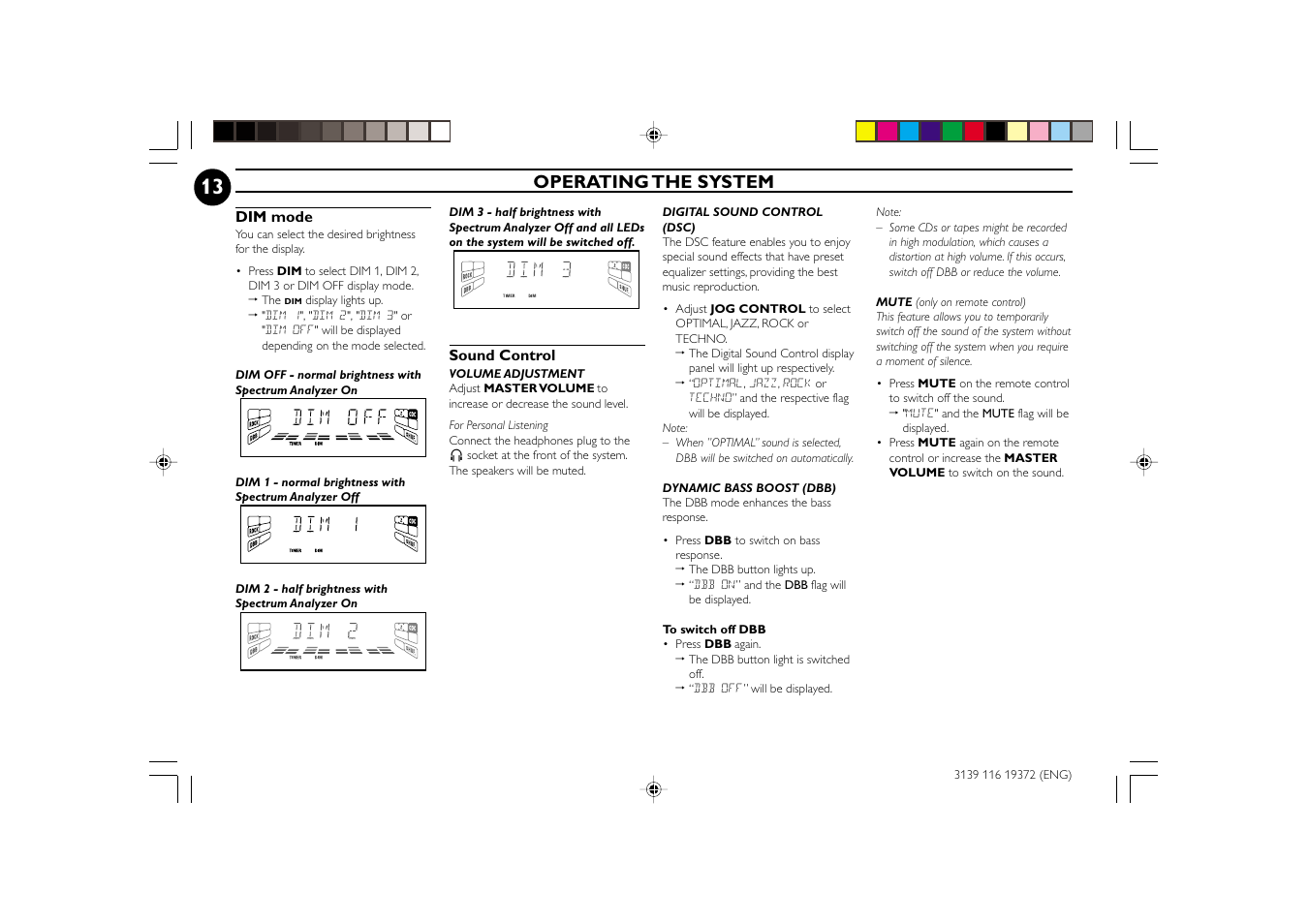 Operating the system | Philips FW-C35 User Manual | Page 13 / 28