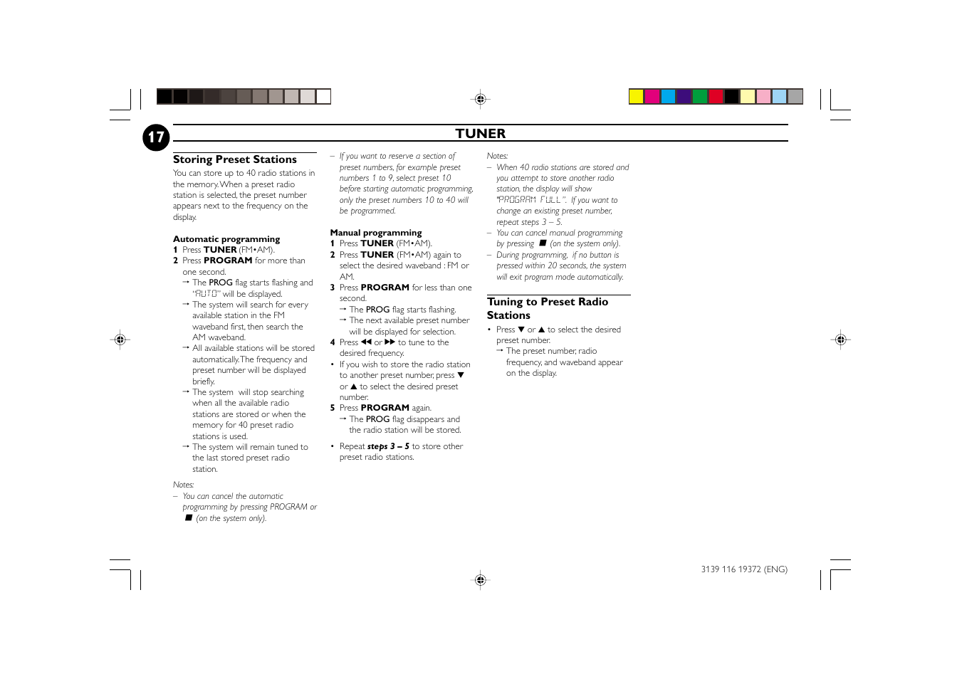 Tuner | Philips FW-C35 User Manual | Page 17 / 28